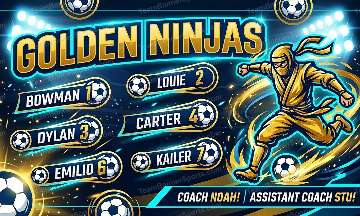 Golden Ninjas soccer team banner created with AI