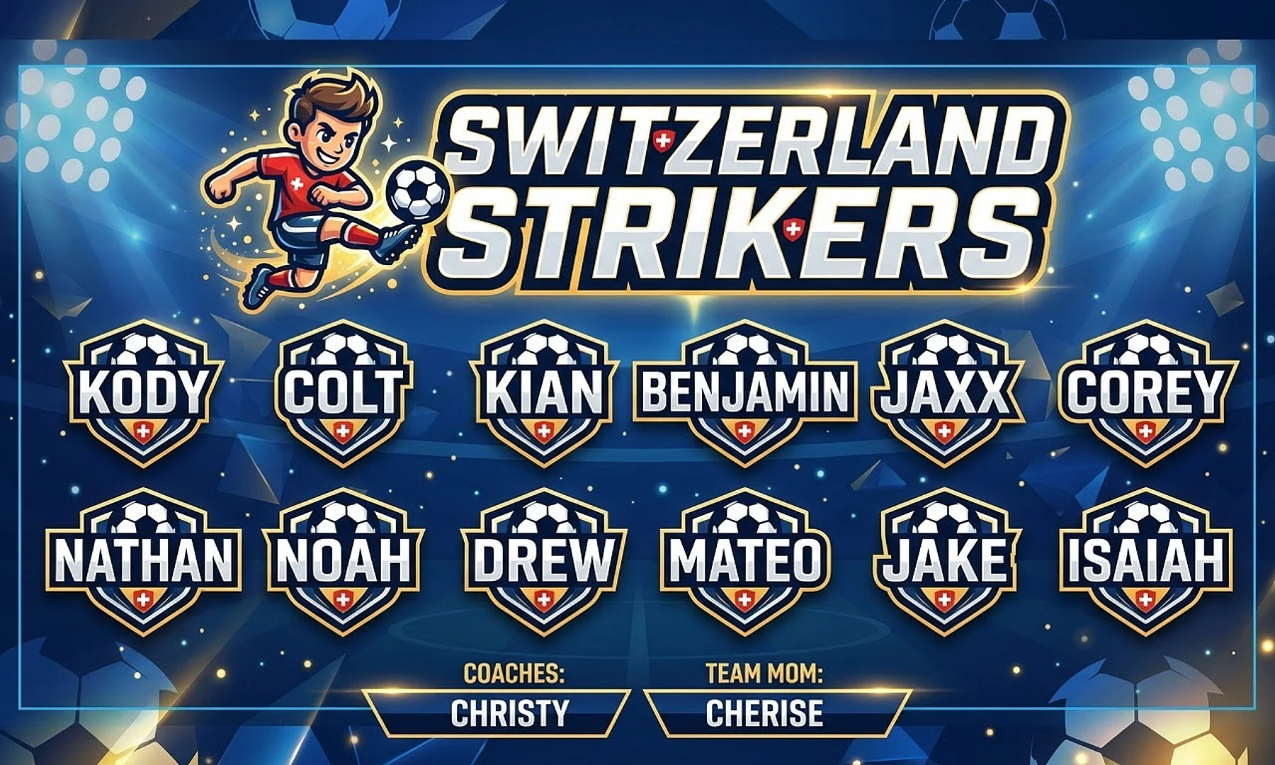 Switzerland Strikers soccer team banner created with AI