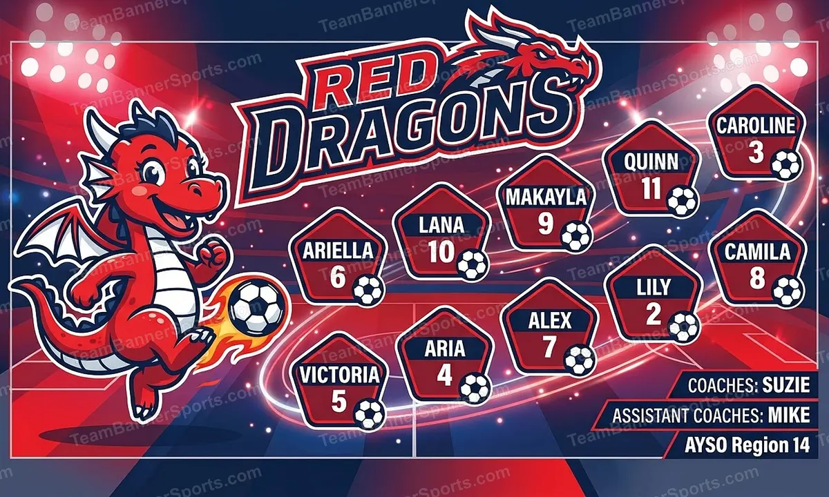 Red Dragons soccer team banner created with AI
