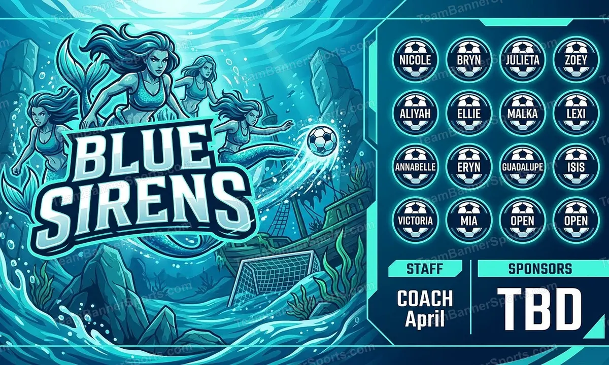 Blue Sirens soccer team banner created with AI