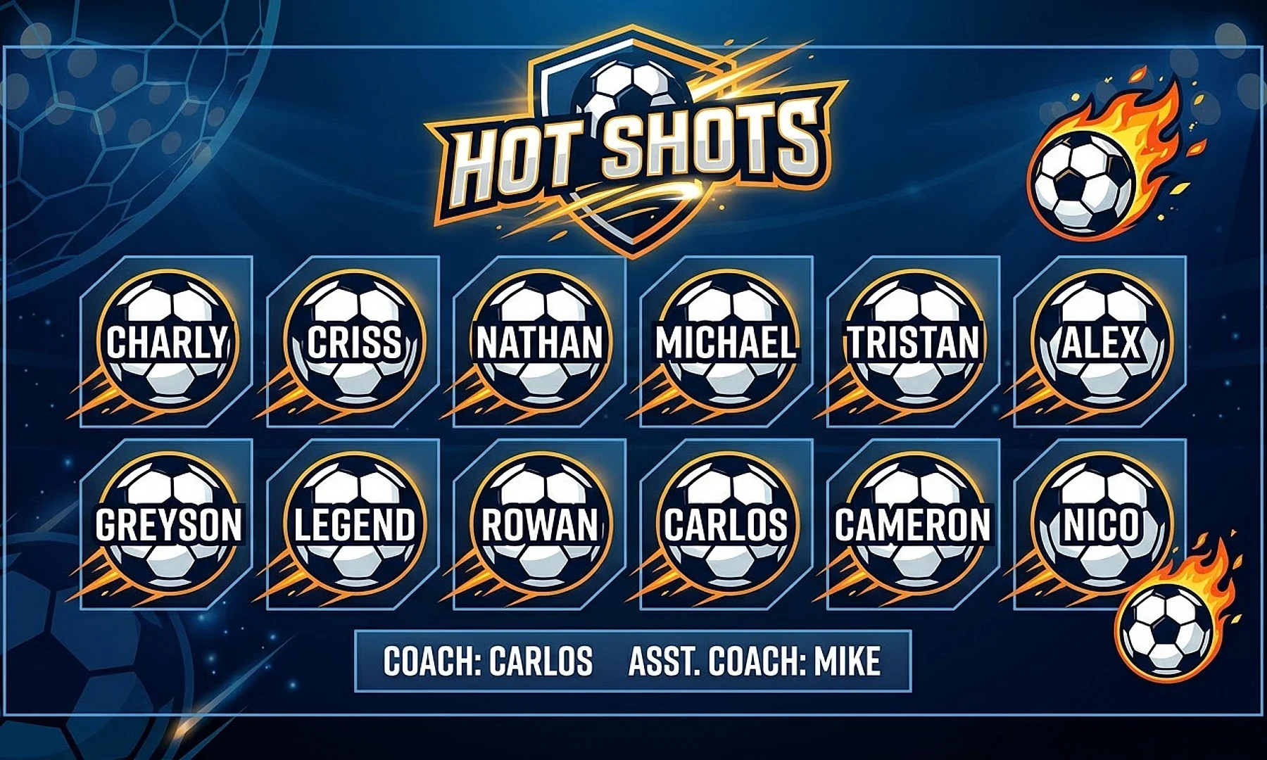 Hot Shots soccer team banner created with AI