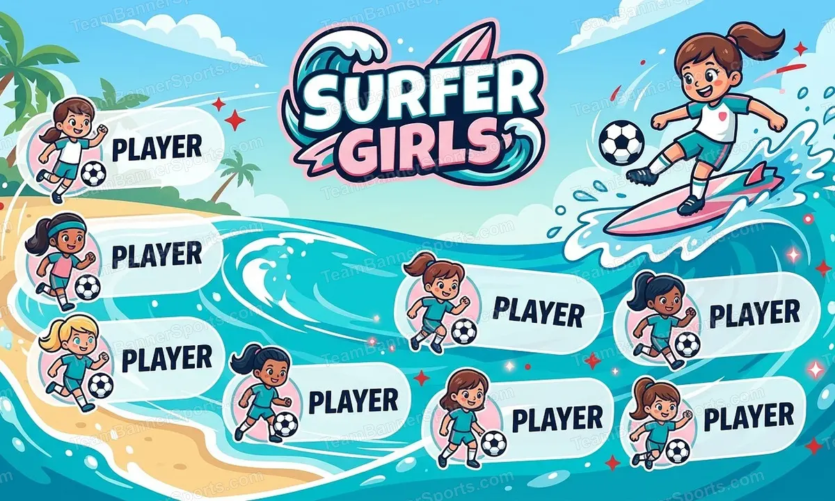 Surfer Girls soccer team banner created with AI