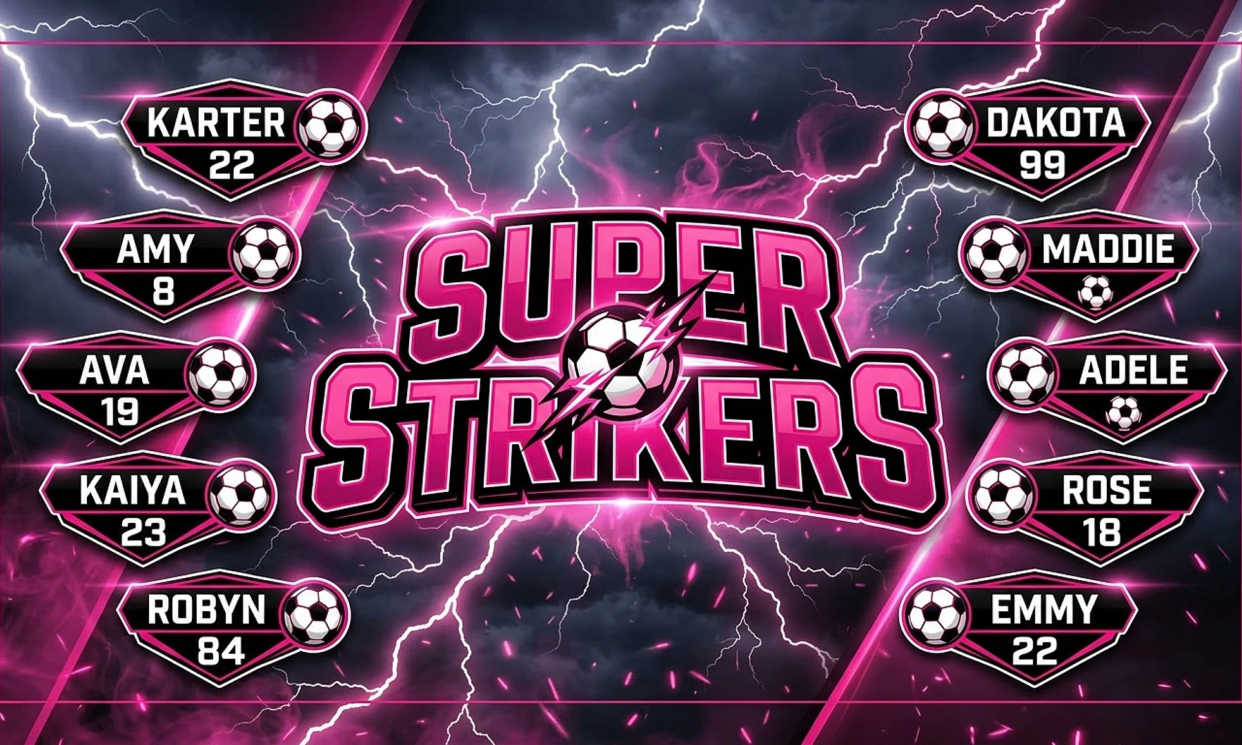 Super Strikers soccer team banner created with AI