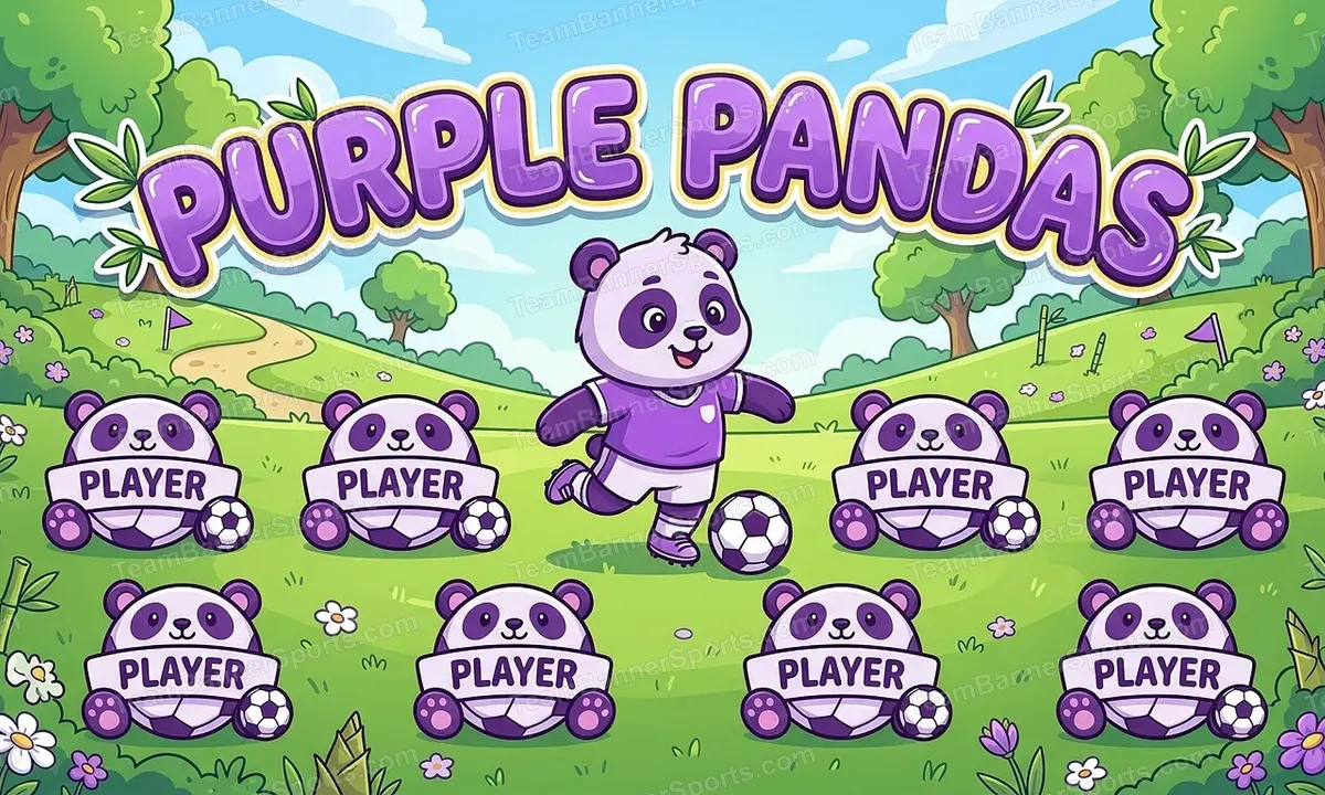 Purple Pandas soccer team banner created with AI