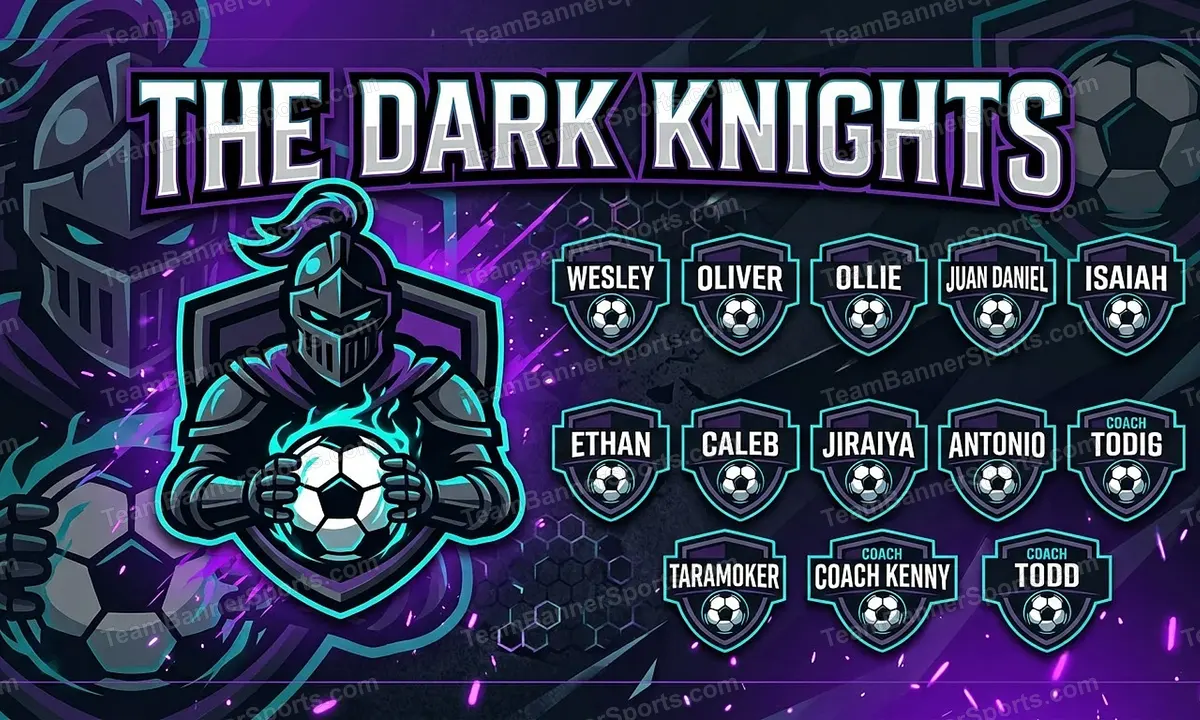 The Dark Knights soccer team banner created with AI