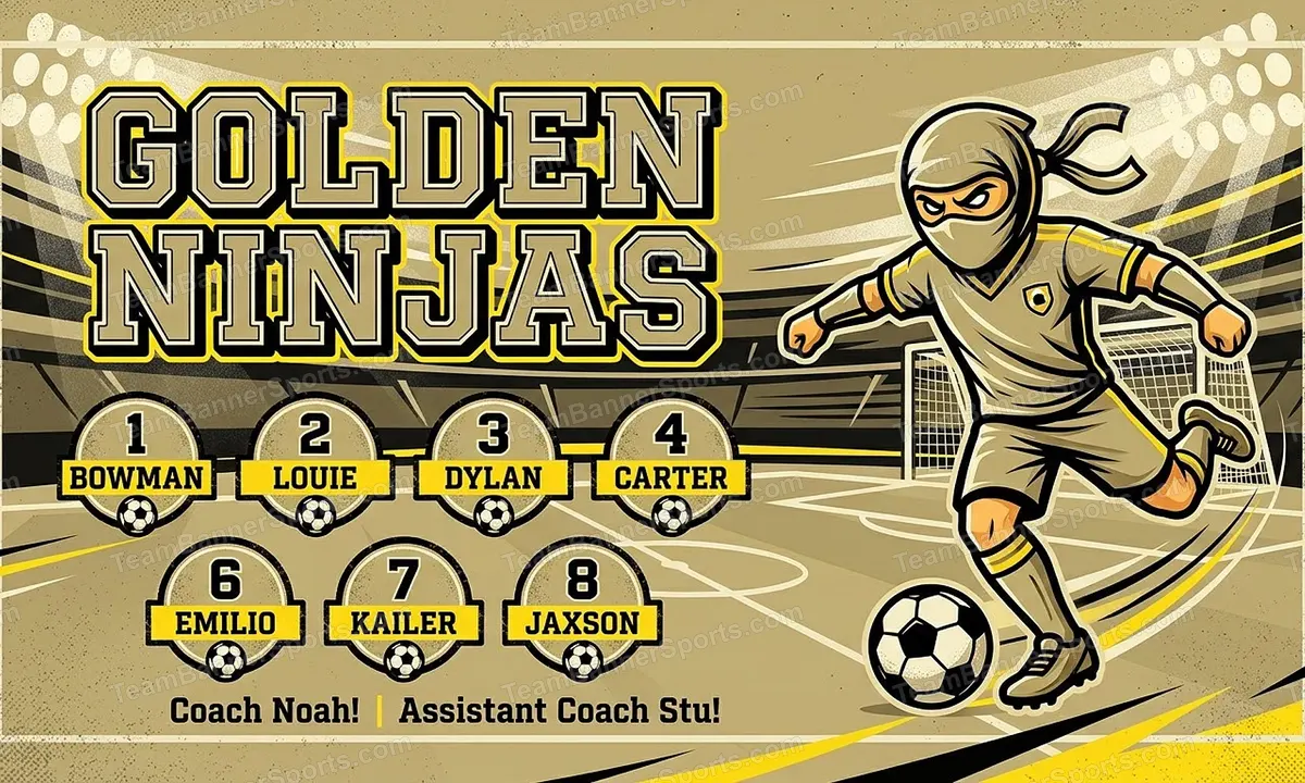 Golden Ninjas soccer team banner created with AI