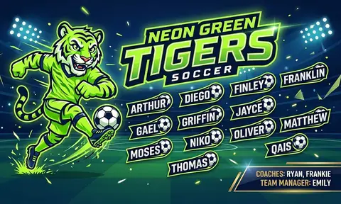 Neon Green Tigers Soccer AI image template