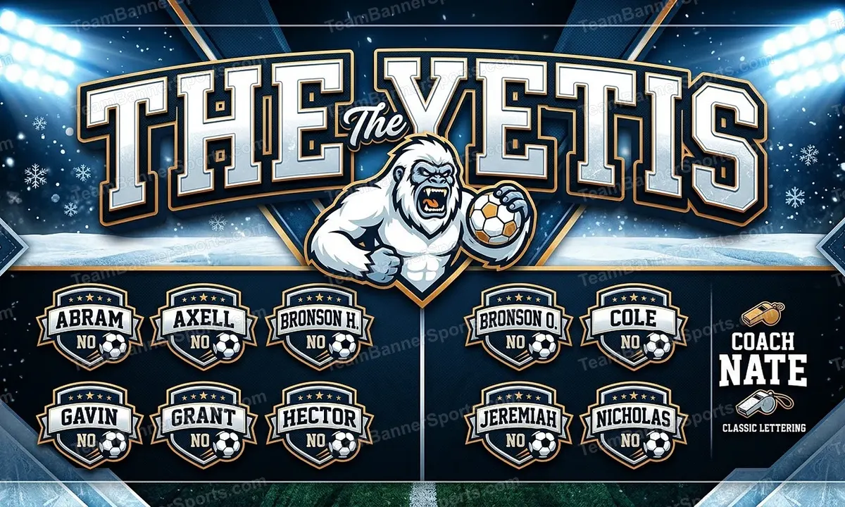 The Yetis soccer team banner created with AI