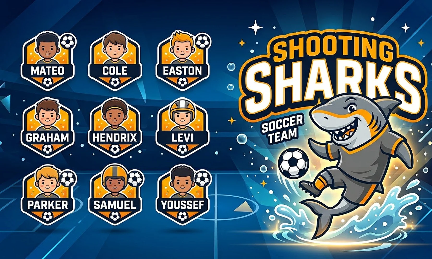 Shooting Sharks soccer team banner created with AI