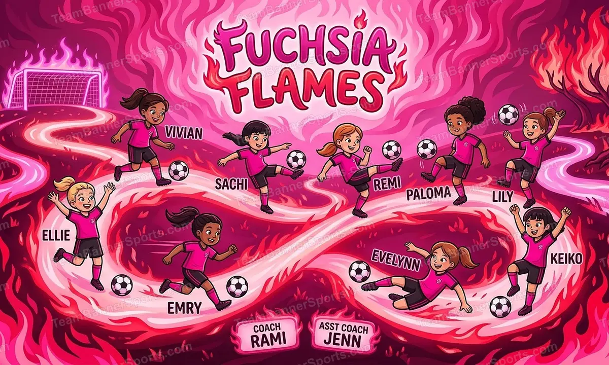 Fuchsia Flames soccer team banner created with AI