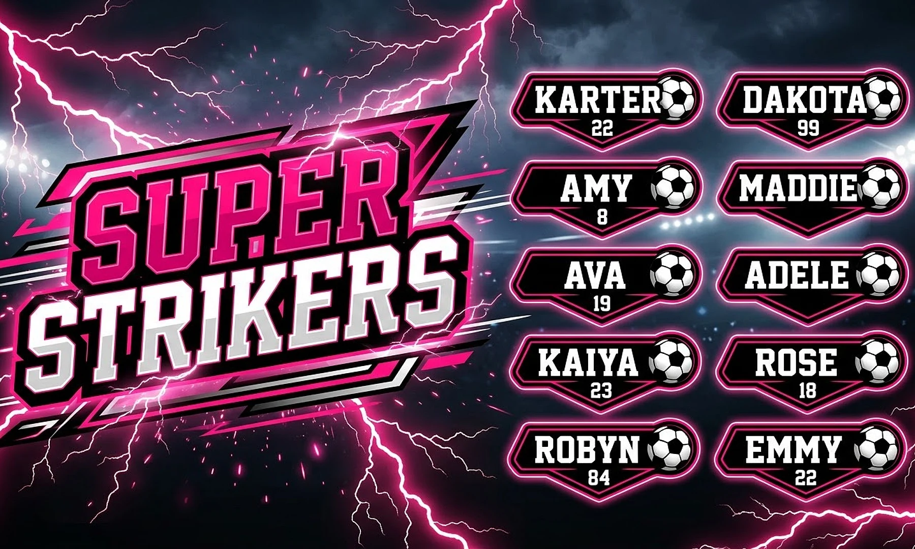 Super Strikers soccer team banner created with AI