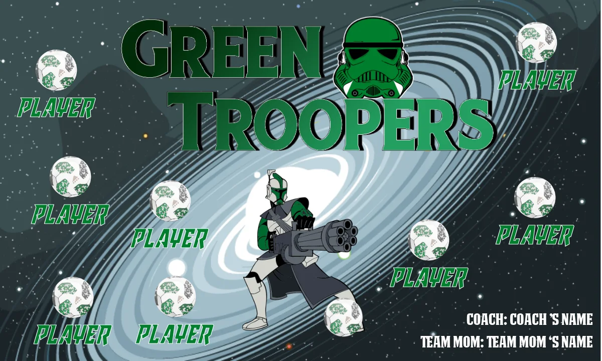 Troopers Green 2 Soccer Banner-soccer-banner-size-picture