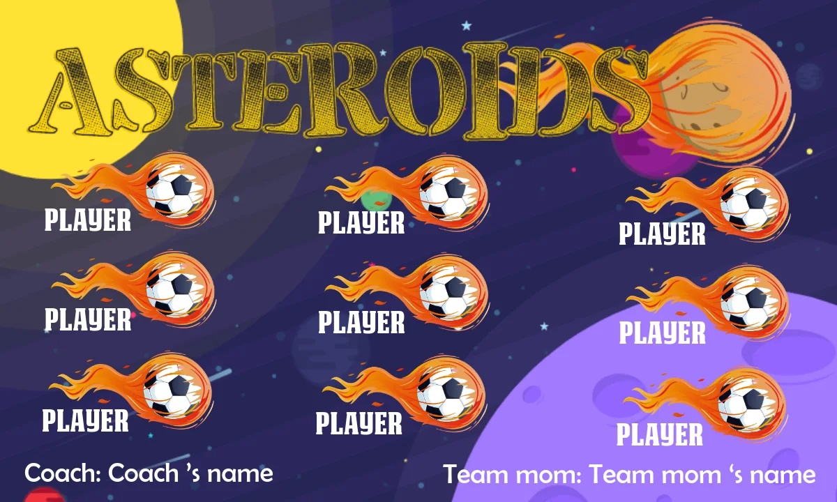 Asteroids 3 Soccer Bannersoccer-themed-birthday-banner