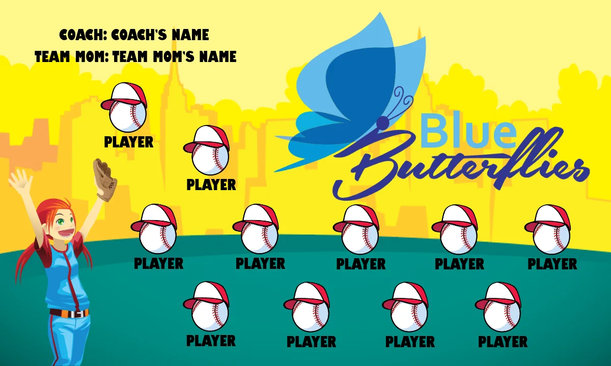 Bluebutterfly 2 Softball Banner-softball-banners-pennants-picture