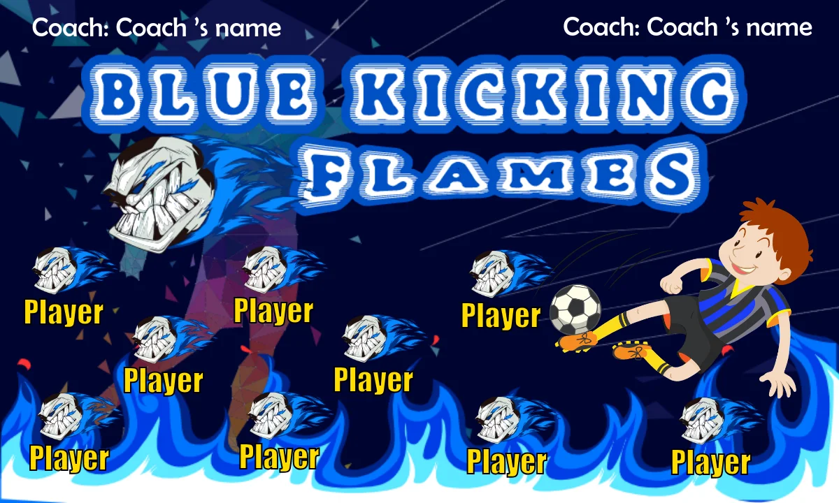Flames Blue Kicking Soccer Banner-soccer-banner-flags