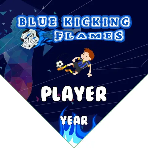 Flames Blue Kicking Soccer Banner-discount-soccer-banners-picture