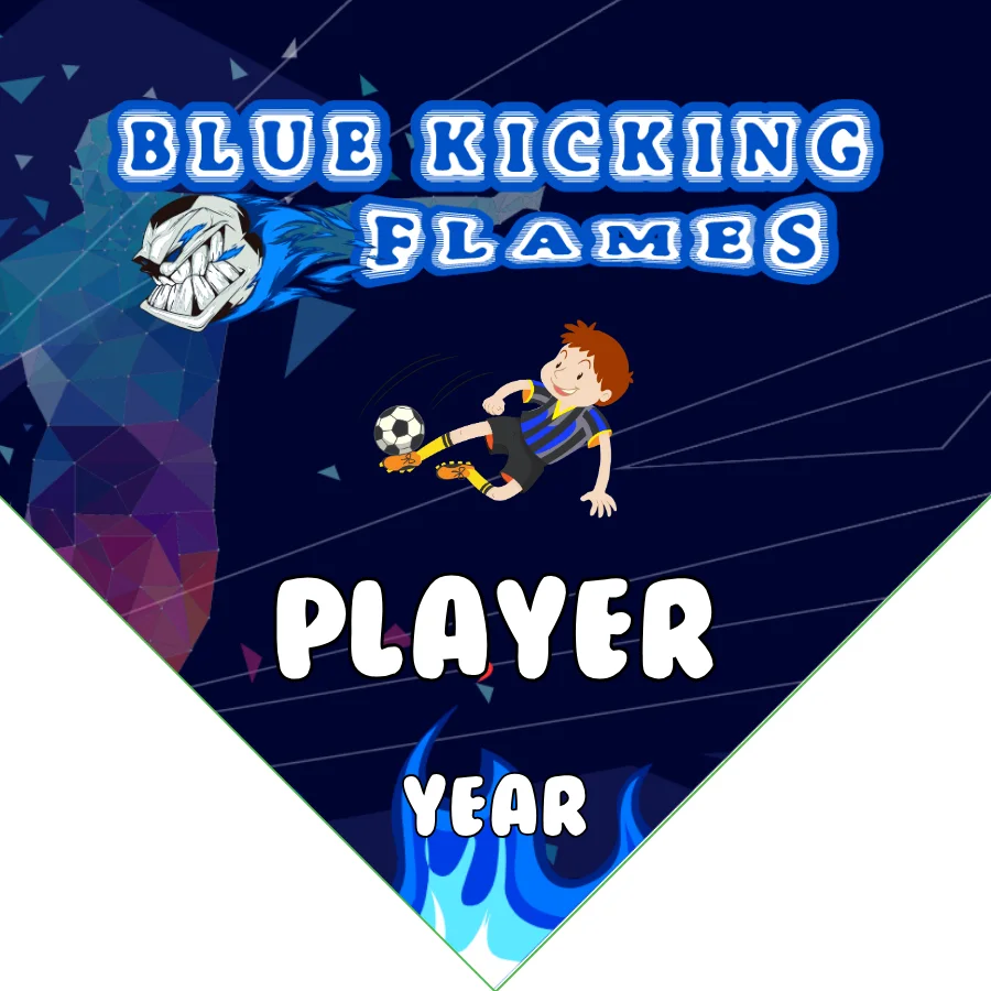 Flames Blue Kicking Soccer Banner-discount-soccer-banners-picture