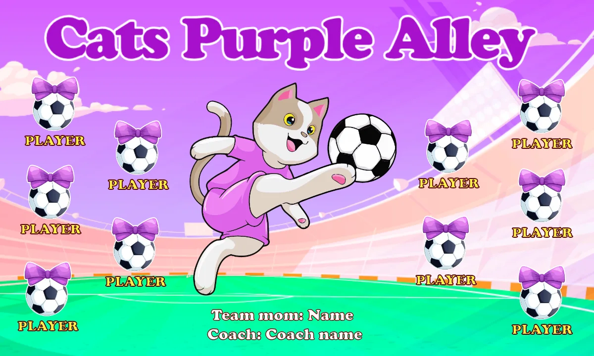 Cats Purple Alley Soccer Banner-soccer-team-banner-size-picture