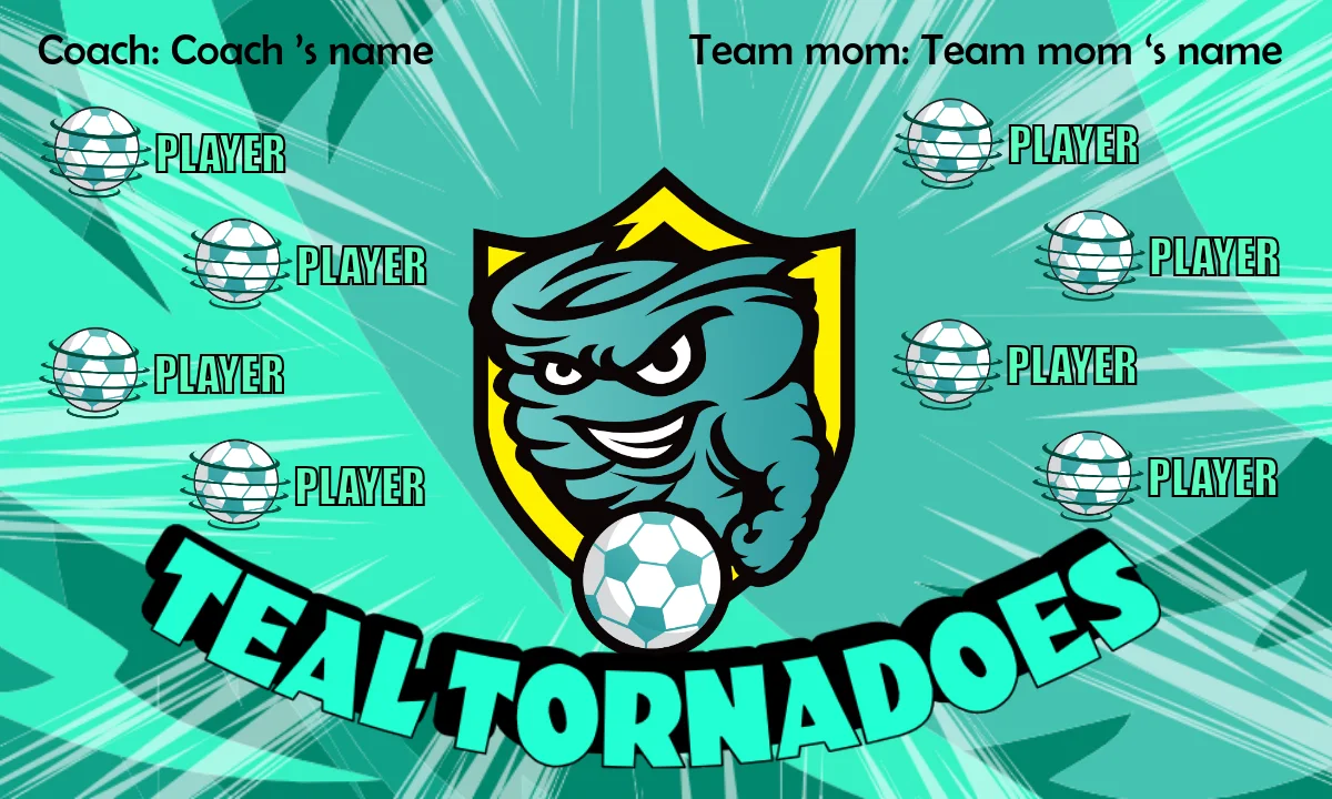Tornadoes Teal Soccer Banner-soccer-team-banner-ideas